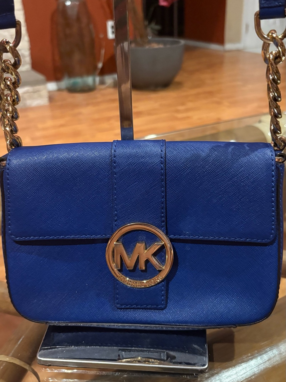 Michael Kors Royal Blue Leather MK Chain Crossbody